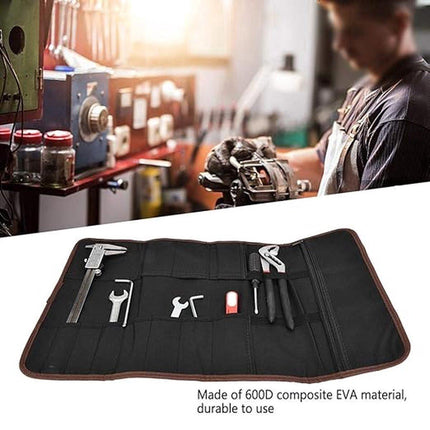 Roll-Up Case - Tool Bag - 600d Oxford Cloth - With Handle - Water-Resistant - Portable - Inner Pocket with Zipper - Easy Roll Bag - Multiple Compartments - 58 x 35 cm - Tool Pouch - Tool Roll - Black - Wear-Resistant & Durable (Without Tools).