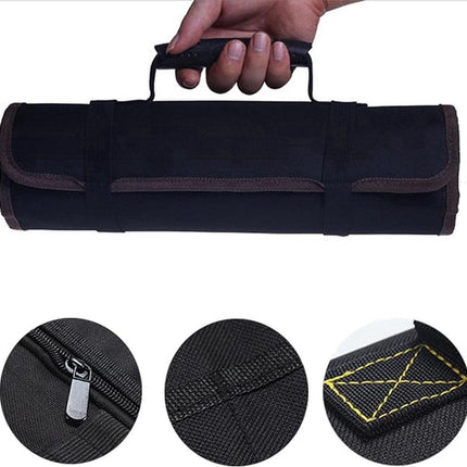 Roll-Up Case - Tool Bag - 600d Oxford Cloth - With Handle - Water-Resistant - Portable - Inner Pocket with Zipper - Easy Roll Bag - Multiple Compartments - 58 x 35 cm - Tool Pouch - Tool Roll - Black - Wear-Resistant & Durable (Without Tools).