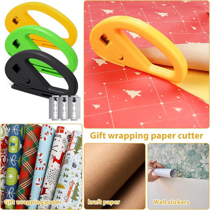 Wrapping Paper Cutter - 3 Pieces - Wrapping Paper Cutter - Wrapping Paper Roll Cutter Aid - Simple, Fast, and Safe - Ultra Sharp Blade - Paper Roll Cutter - Gift Cutter - Home Office Roll Cutter - Scissors - Gift - Durable - With Replacement Blade.