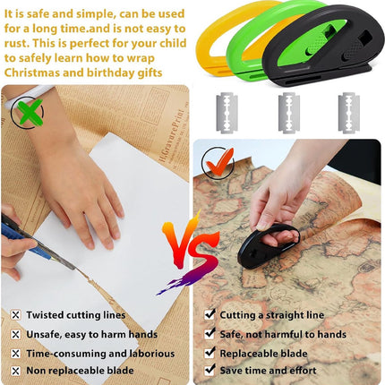 Wrapping Paper Cutter - 3 Pieces - Wrapping Paper Cutter - Wrapping Paper Roll Cutter Aid - Simple, Fast, and Safe - Ultra Sharp Blade - Paper Roll Cutter - Gift Cutter - Home Office Roll Cutter - Scissors - Gift - Durable - With Replacement Blade.