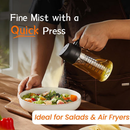 2-in-1 Olive Oil Sprayer - 470 ML - Glass - Olive Oil Bottle with Pour and Spray Function - Oil Atomizer - Oil Pump Cooking & Baking Spray - Refillable Oil Glass - BBQ Accessories - Airfryer - BPA-free - For Kitchen, Barbecue, Salads - 2 Pieces.