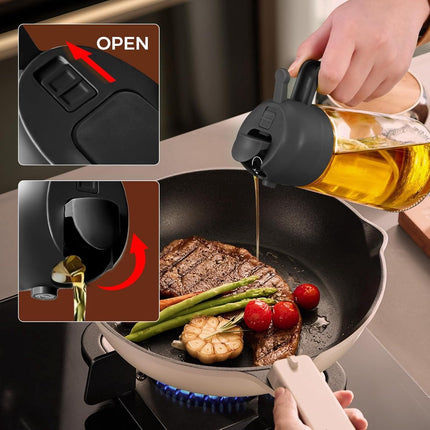 2-in-1 Olive Oil Sprayer - 470 ML - Glass - Olive Oil Bottle with Pour and Spray Function - Oil Atomizer - Oil Pump Cooking & Baking Spray - Refillable Oil Glass - BBQ Accessories - Airfryer - BPA-free - For Kitchen, Barbecue, Salads - 2 Pieces.