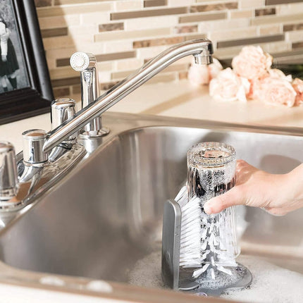 Rinse Brush - Glass Rinse Brush - Beer Glass Cleaner - For Glasses And Cutlery - Brush Cleaner - With Suction Foot - Dish Brush For Glasses - Cups - Mugs - Wine Glasses - Beer Glasses - Bar - Handy Kitchen Tools - For Cups, Mugs Or Glasses.