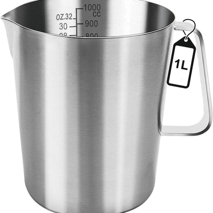 Measuring Cup with Pouring Spout - Measuring Cups with Scale - 1 Liter - Small Measuring Cups - Measuring Cups - Measuring Beaker - Cups - Measuring Jug - Measuring Cup - 304 Stainless Steel - 12 x 15 x 13 Cm (L x W x H) - Silver - For Precise Weighing an.