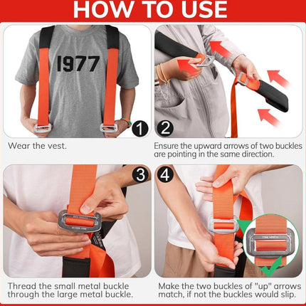 Moving Harness with Lifting Straps Set - Moving Aid - Moving Straps - Moving Belt - Lifting Aid - Tie-down Straps / Lifting Slings - 270kg Load Capacity - Furniture Dolly - Moving - Carrying Strap - Set for 2 People.