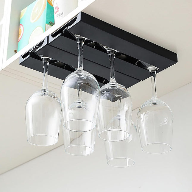 Wine Glass Holder - 2 Rows - Hanging Rack - Glass Rack - Wine Rack - Wine Glass Holder - Hanging - Wine Glass Rack - Inverted Wine Glass Holder - Wine Glass Holder - Under Cabinet Stemware Rack - For Kitchen Bar Restaurant - Wine Glass Organizer - 6 Glass.