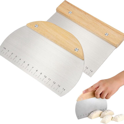 Dough Scraper - Pack of 2 dough spatulas with wooden handle - Dough Knife - Scraper - Vegetable Cutter - Dough Cutter - Dough Scraper - Dough Cutter - Durable - Stainless Steel - Dough Scraper - Semi-circular and Rectangular - Suitable for cutting dough,.