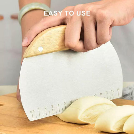 Dough Scraper - Pack of 2 dough spatulas with wooden handle - Dough Knife - Scraper - Vegetable Cutter - Dough Cutter - Dough Scraper - Dough Cutter - Durable - Stainless Steel - Dough Scraper - Semi-circular and Rectangular - Suitable for cutting dough,.