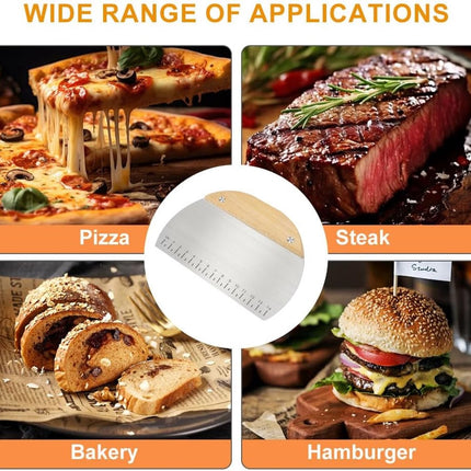 Dough Scraper - Pack of 2 dough spatulas with wooden handle - Dough Knife - Scraper - Vegetable Cutter - Dough Cutter - Dough Scraper - Dough Cutter - Durable - Stainless Steel - Dough Scraper - Semi-circular and Rectangular - Suitable for cutting dough,.