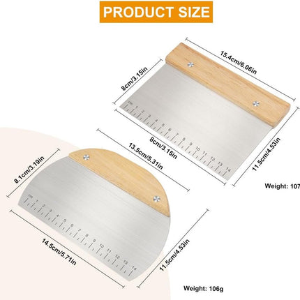 Dough Scraper - Pack of 2 dough spatulas with wooden handle - Dough Knife - Scraper - Vegetable Cutter - Dough Cutter - Dough Scraper - Dough Cutter - Durable - Stainless Steel - Dough Scraper - Semi-circular and Rectangular - Suitable for cutting dough,.