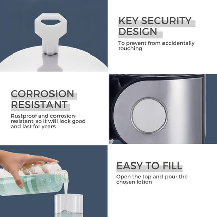 Wall-Mounted Soap Dispenser - 500ml - Stainless Steel - Shampoo Dispenser - Large Capacity - Refillable - Portable - Durable - Hanging Soap Dispenser - Soap Pump - Soap Pump - Bathroom Accessories - With Screws - Easy to Install - For Bathroom, Hotel, Kit.