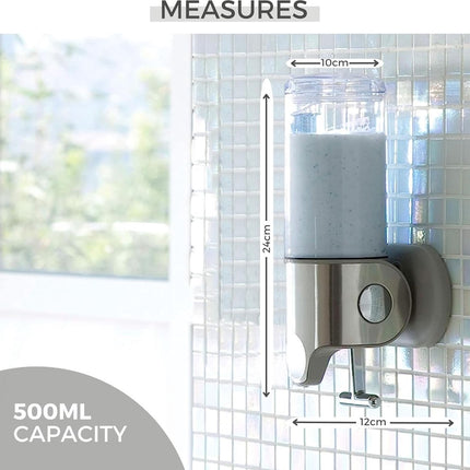 Wall-Mounted Soap Dispenser - 500ml - Stainless Steel - Shampoo Dispenser - Large Capacity - Refillable - Portable - Durable - Hanging Soap Dispenser - Soap Pump - Soap Pump - Bathroom Accessories - With Screws - Easy to Install - For Bathroom, Hotel, Kit.