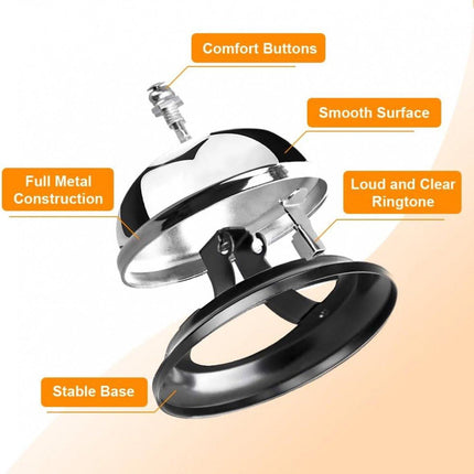 Table Bell - 2 Pieces - Reception Bell - Small Table Bell - School Bell - Counter Bell - Hotel Bell - Butler Bell - Kitchen Bell - Hospitality Bell - Santa Claus Bell - Stainless Steel - 9 Cm - Loud Sound - Bell - Silver/Black.