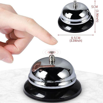 Table Bell - 2 Pieces - Reception Bell - Small Table Bell - School Bell - Counter Bell - Hotel Bell - Butler Bell - Kitchen Bell - Hospitality Bell - Santa Claus Bell - Stainless Steel - 9 Cm - Loud Sound - Bell - Silver/Black.