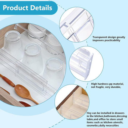 Drawer Divider - 8 Pieces - Drawer Organizer - Cutlery Organizer - Storage System - Drawer Trays - For Kitchen/Bedroom/Office/Clothing - Easy to Install - Organizers - Adjustable - Extendable - Plastic - Multifunctional - Transparent.