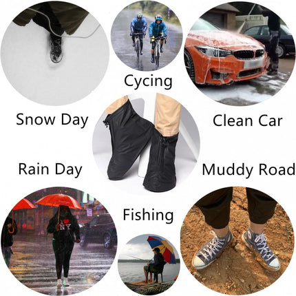 Waterproof Shoe Covers - Rain Shoe Covers - with Zipper and Drawstring - Waterproof Shoe Protectors - Motorcycle Scooter Bicycle Shoe Cover - Shoe Rain Cover - Shoe Cover - Shoe Covers - Anti-Slip - Size 41-42 - Black.