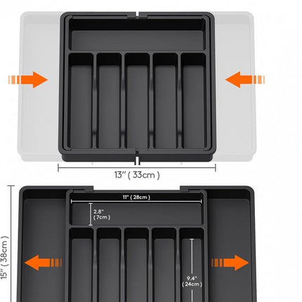 Extendable Cutlery Tray with 8 Compartments - 38 Cm Deep - Cutlery Cassette - Cutlery Drawer Organizer - Kitchen Cutlery Holder - BPA-Free - Organizer - Kitchen Drawer - Cutlery - 57 x 38 x 5 Cm Maximum Size - 33 x 38 x 5 Minimum Size - 6 to 8 Compartment.