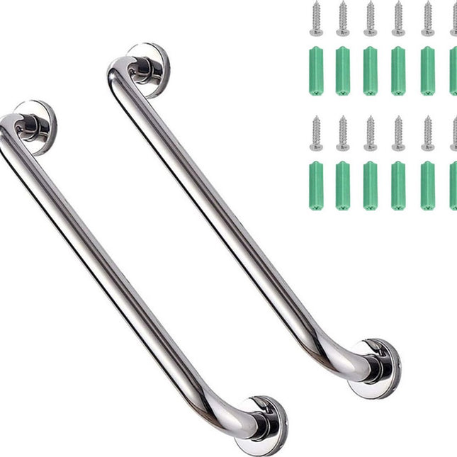 Wall Grab Bar - Extra Grip - 2 Pieces - 40 Cm - Stainless Steel - Handle / Wall Grab Bar for Bathroom / Shower / Toilet - Toilet Grab Bar - Bath Grab Bar - Shower Grab Bar - Non-Slip Grab Bar - Bathroom Handle - Safety Grip - High Load Capacity - Screws I.