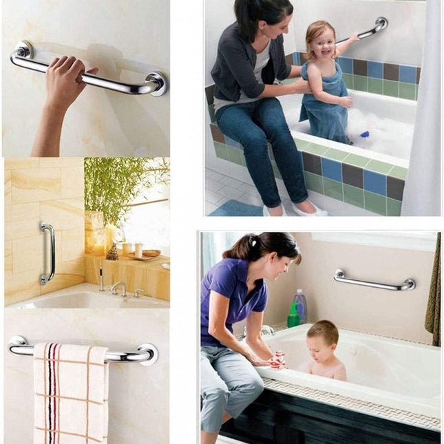 Wall Grab Bar - Extra Grip - 2 Pieces - 40 Cm - Stainless Steel - Handle / Wall Grab Bar for Bathroom / Shower / Toilet - Toilet Grab Bar - Bath Grab Bar - Shower Grab Bar - Non-Slip Grab Bar - Bathroom Handle - Safety Grip - High Load Capacity - Screws I.