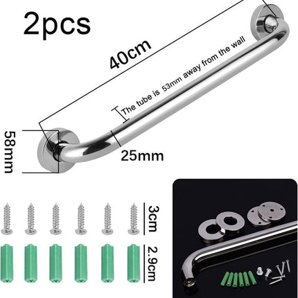 Wall Grab Bar - Extra Grip - 2 Pieces - 40 Cm - Stainless Steel - Handle / Wall Grab Bar for Bathroom / Shower / Toilet - Toilet Grab Bar - Bath Grab Bar - Shower Grab Bar - Non-Slip Grab Bar - Bathroom Handle - Safety Grip - High Load Capacity - Screws I.