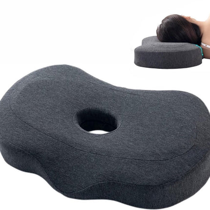 Piercing Pillow - Ear Piercing Pillow for Side Sleepers - Side Sleeping Pillow - Memory Foam Pillow - Ergonomic - Pillow with Hole for Ear - Donut Piercing Pillow - For Ear Pain - 55x 35x 9x 7cm - Ring Pillow - Washable - Removable - Grey - Skin-Friendly.