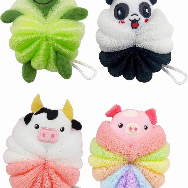 Shower Puff - 4 Pieces!! - Bath Sponge - Kids Bath Sponge - Relaxing Bath - Scrubbing Sponge - Soft Sponge - Shower Sponge - Bath Sponge - Massage Sponge - Scrubbing Sponge - Shower - Bath - Bath Sponge In Beautiful Colors - Massage Sponge - Shower Stick.
