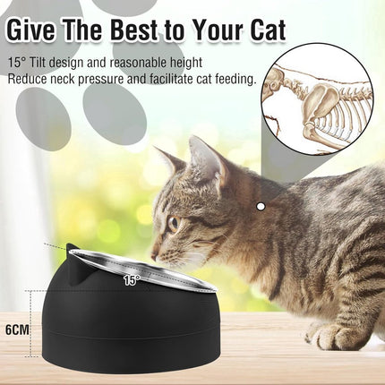 Dog Food Bowl - Cat Food Bowl - Stainless Steel - BPA-Free - Removable 2-in-1 Pet Bowl - 15° Tiltable - 2 x 200 ml - Dog Bowl - Sturdy - Durable - Non-Slip - - Dog & Cat Drinking Bowl - Black and White - Easy to Clean - Cat and Dog Gifts.