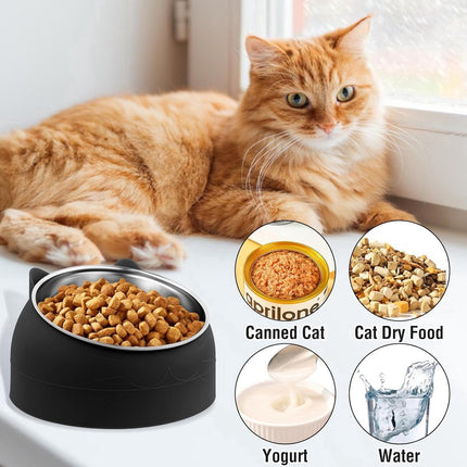 Dog Food Bowl - Cat Food Bowl - Stainless Steel - BPA-Free - Removable 2-in-1 Pet Bowl - 15° Tiltable - 2 x 200 ml - Dog Bowl - Sturdy - Durable - Non-Slip - - Dog & Cat Drinking Bowl - Black and White - Easy to Clean - Cat and Dog Gifts.