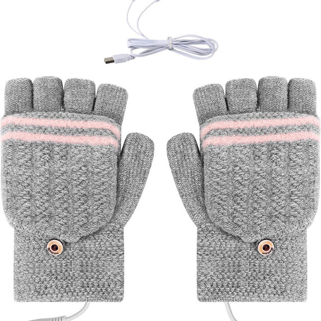 Heated Gloves - USB Heated Mittens - Heated Gloves - Electric Winter Gloves - Knitted Heated Gloves - Waterproof - Windproof - USB Rechargeable - Electrically Heated - One Size - Unisex - Winter Gift - Grey