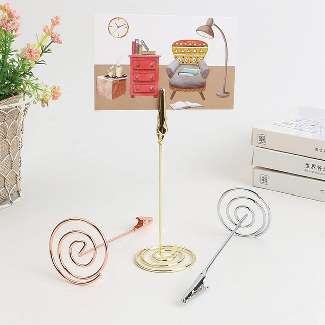 KZQ 12 Pieces - Clip Photo Holders - Photo Holder with Clip - Photo Frame - Stainless Steel Card Holder - Table Card Holder - Name Tag - For Office, Wedding, Party, Home Decor, Shops, Restaurants, Display, Table Numbers, Price Tags - Gold.
