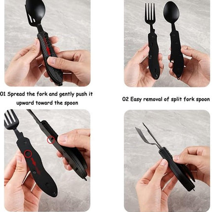 3-In-1 Camping Cutlery - Knife, Fork, Spoon - Foldable Camping Cutlery Multitool - Collapsible - Camping Cutlery - Camping Cutlery - Folding Cutlery - Gift For Men & Women.