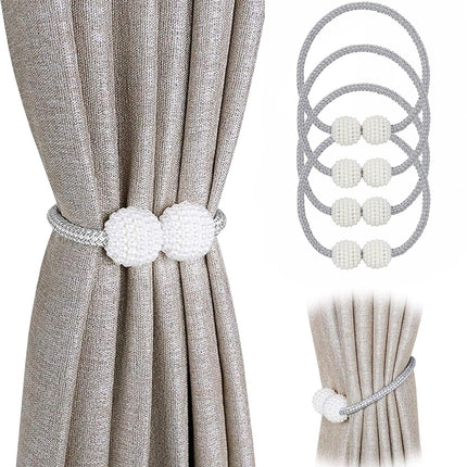 Curtain Tieback - Magnetic Curtain Cord - 4 Pieces - Super Strong Magnetism - Curtain Holder - Curtain Tie - Curtain Holder Clamps - Curtain Ties - Curtain Clamps - Curtain Clips - Accessories - Curtain Holder - Grey - No Drilling Required.