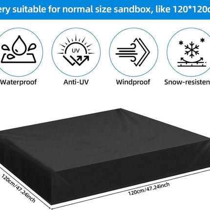 Waterproof Sandbox Cover - 120 x 120 x 20 cm - Dustproof Sandbox Cover with Drawstring - Oxford Fabric - Toy Sandbox Cover - for Pool, Patio, Garden - Black.