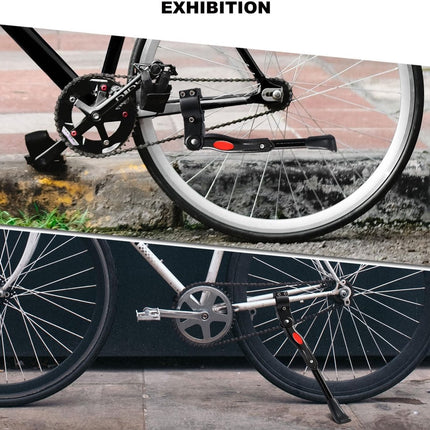 Single Adjustable Bicycle Kickstand - Suitable for 22'' to 17'' - Single Bicycle Stand - Side Stand - Aluminum Stainless Steel - Sturdy Wide Base - Easy to Install - Universal - Black - Bicycle, E-Bike, City Bike & Mountain Bike - With Hex Wrench.