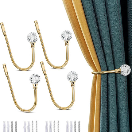 Curtain Tiebacks - 4-Piece Curtain Holders - High Quality - Curtain Tieback Hook - Tiebacks for Curtains - Curtain Bracket - Curtain Tie - For Curtains - Curtain Accessories - Drilling & Installation - Robust and Durable - Gold.