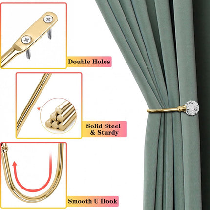 Curtain Tiebacks - 4-Piece Curtain Holders - High Quality - Curtain Tieback Hook - Tiebacks for Curtains - Curtain Bracket - Curtain Tie - For Curtains - Curtain Accessories - Drilling & Installation - Robust and Durable - Gold.
