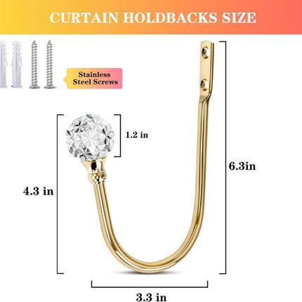 Curtain Tiebacks - 4-Piece Curtain Holders - High Quality - Curtain Tieback Hook - Tiebacks for Curtains - Curtain Bracket - Curtain Tie - For Curtains - Curtain Accessories - Drilling & Installation - Robust and Durable - Gold.