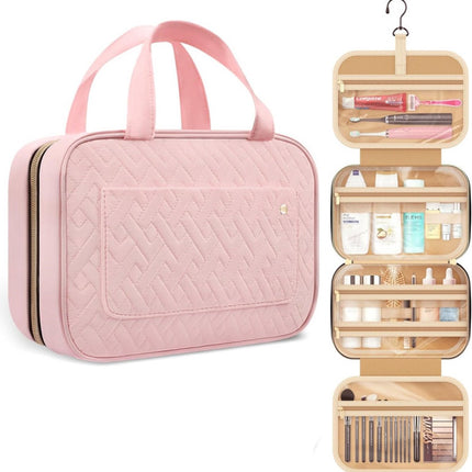 Toilet Bag With Hook - Hanging Toilet Bag - Women and Men - Water Resistant - Makeup Bag - Women's Beauty Case - Toilet Bag - Toilet Sack - Outdoor Travel Toilet Bag - Travel Organizer Men & Women, Girls and Children - Pink - Practical & Portable.