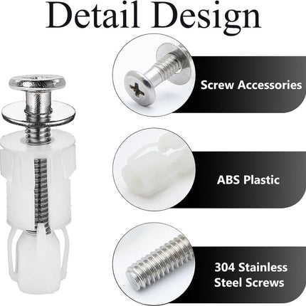 Toilet Seat Hinges - 8 Pieces - Stainless Steel - Universal Hinges for Toilet Seat - Toilet Seat Extension Screws - Universal Toilet Seat Screws and Bolts - Toilet Accessories - Toilet Seat Installation Mounting Set - Sturdy - Toilet Seat Parts.
