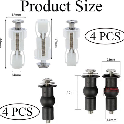 Toilet Seat Hinges - 8 Pieces - Stainless Steel - Universal Hinges for Toilet Seat - Toilet Seat Extension Screws - Universal Toilet Seat Screws and Bolts - Toilet Accessories - Toilet Seat Installation Mounting Set - Sturdy - Toilet Seat Parts.