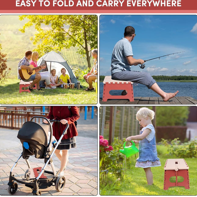 Stool - Small Stool - Step Stool Foldable - Foldable Stool - Foldable Step Stool - Up to 100 kg - 31x25 cm - Safe - Non-slip - Space-saving - Red - Sturdy - Easily Foldable Stool - Portable Footstool.