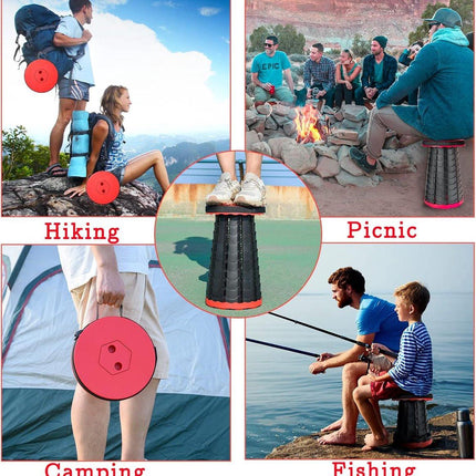 Outdoor Folding Stool - Telescopic Stool - Camping Stool - Folding Stool - Collapsible Stool - Adjustable Height - Walkstool - Lightweight Fisherman's Stool - Small Stool - Black - Foldable - Retractable - Portable - Outdoor Camping - Fishing - Picnic - S.