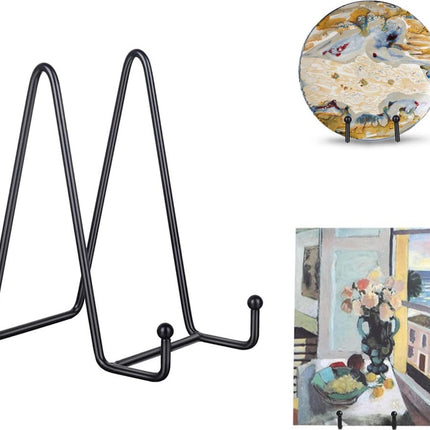 Plate Stand - Plate Rack - Plate Holder - Plate Display - 10 Inch - Stand - Holder - Support - Rack - Hanger - Decorative Plates - Plates and Books - Cookbook - For Decorative Plates - Not Easily Deformed - Durable - Black - Metal.