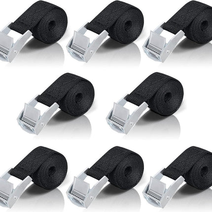 8 High Quality Tie-Down Straps - 20mm X 1m - Lashing Straps / Bicycle Tie-Down Straps with Clamp Buckle - Tie-Down Straps with Metal Buckle - Durable - Sturdy - Portable - Tear-Resistant - Black - Tie-Down Straps - Fastening Straps.
