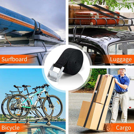 8 High Quality Tie-Down Straps - 20mm X 1m - Lashing Straps / Bicycle Tie-Down Straps with Clamp Buckle - Tie-Down Straps with Metal Buckle - Durable - Sturdy - Portable - Tear-Resistant - Black - Tie-Down Straps - Fastening Straps.