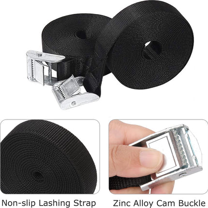 8 High Quality Tie-Down Straps - 20mm X 1m - Lashing Straps / Bicycle Tie-Down Straps with Clamp Buckle - Tie-Down Straps with Metal Buckle - Durable - Sturdy - Portable - Tear-Resistant - Black - Tie-Down Straps - Fastening Straps.