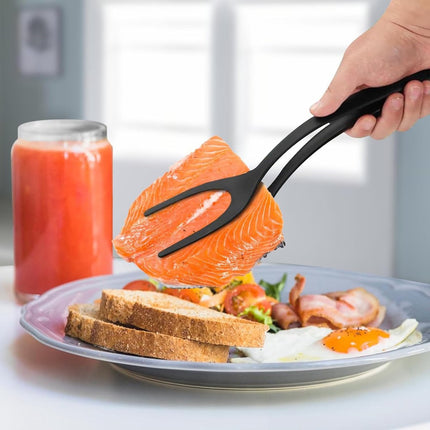 Multifunctional Spatula - 2 Piece - 2 In 1 Spatula/Tongs - Kitchen Tools - Cookware - Kitchen Spatula - Silicone - BBQ / Cooking Accessory - Heat Resistant - Non-Stick - For Flipping Fried Eggs, Pancakes, Bread - Dishwasher Safe.