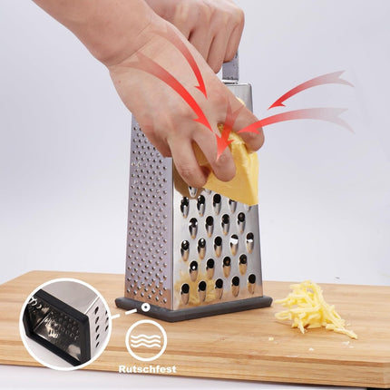 Box Grater - Graters - Stainless Steel - 4-Sided - Table Grater - Tower Grater - Kitchen Grater with Handle - Cheese Grater - Hand Graters - Cooking - Kitchen Utensils - Dishwasher Safe - Silver.