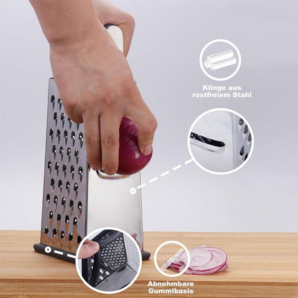 Box Grater - Graters - Stainless Steel - 4-Sided - Table Grater - Tower Grater - Kitchen Grater with Handle - Cheese Grater - Hand Graters - Cooking - Kitchen Utensils - Dishwasher Safe - Silver.