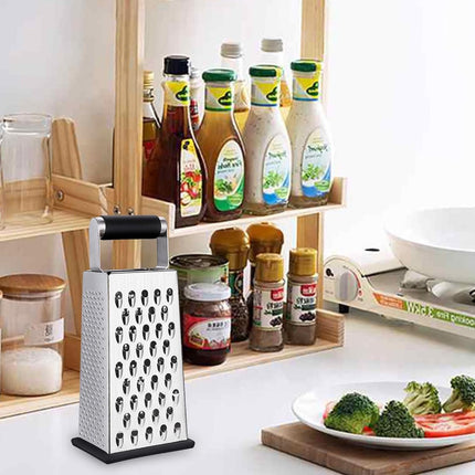 Box Grater - Graters - Stainless Steel - 4-Sided - Table Grater - Tower Grater - Kitchen Grater with Handle - Cheese Grater - Hand Graters - Cooking - Kitchen Utensils - Dishwasher Safe - Silver.